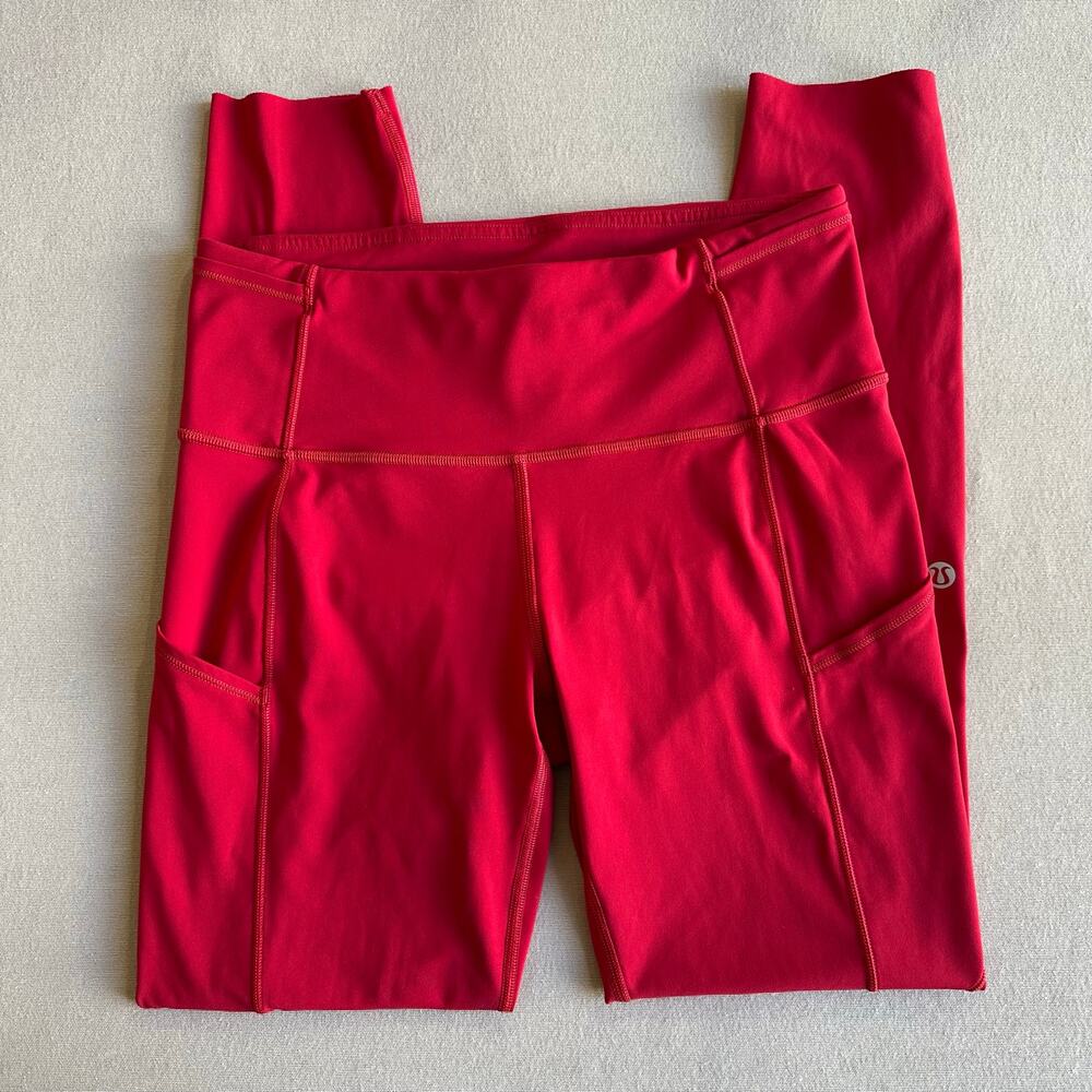Lululemon Red Wunder Train High-Rise Leggings with Pockets 25"